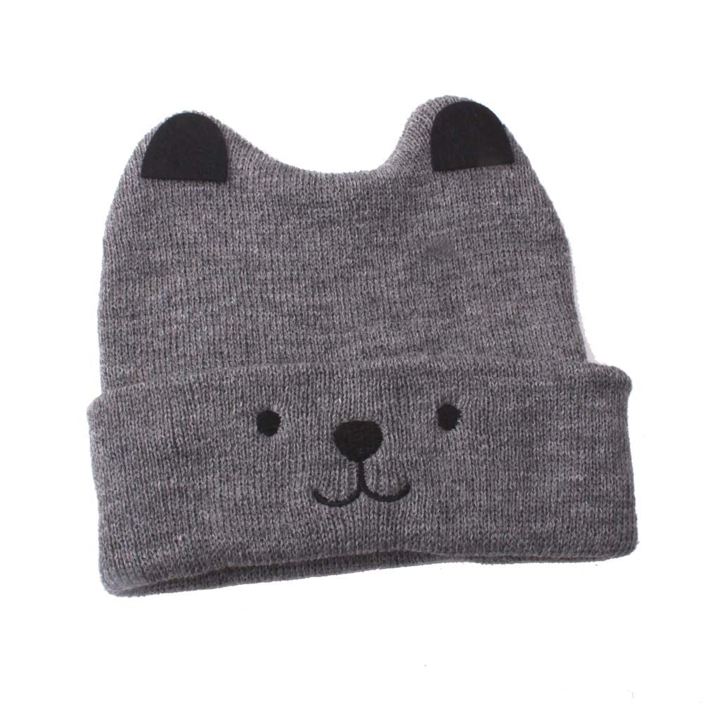 El Regalo 1 PC Kids Soft Caps | Beanie Earflaps Little Girl Boy Colorful Cartoon Bear Warm Knit Hat (1-3 Years) (Grey)