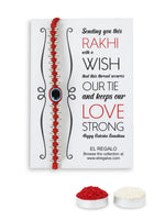 El Regalo Simple & Elegant Evil Eye Rakhi for Brother- Silver & Golden Beads Evil Eye Bracelet Rakhi for Brother/Bhai/Bhaiya with Roli Chawal in Rakhi Gift Box (Silver Red)