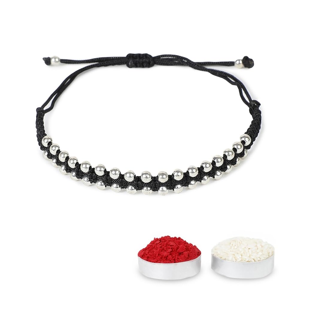 El Regalo Simple Minimalist Beaded Bracelet Rakhi for Brother/Bhai with Roli-Chawal, Rakhi Message Card in Gift Box - Handcrafted, Elegant, Perfect Raksha Bandhan Gift