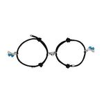 El Regalo 2pcs BF Magnetic Heart Butterfly Bracelets for Best Friends/Besties/Couples - Butterfly Relationship Matching Bracelet Set Mutual Attraction Rope Bracelets (Blue-White Butterfly Bracelet)