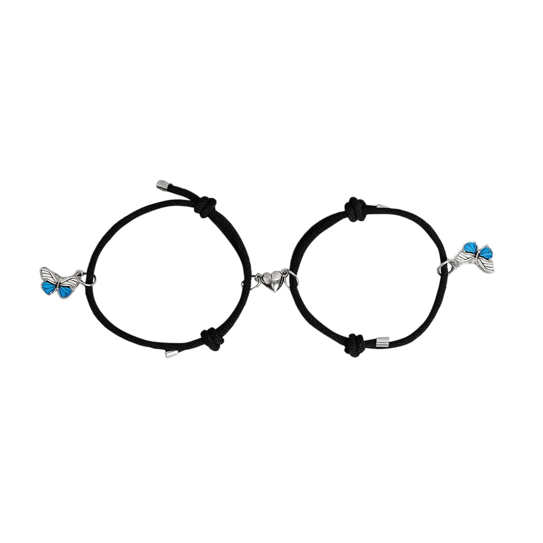 El Regalo 2pcs BF Magnetic Heart Butterfly Bracelets for Best Friends/Besties/Couples - Butterfly Relationship Matching Bracelet Set Mutual Attraction Rope Bracelets (Blue-White Butterfly Bracelet)
