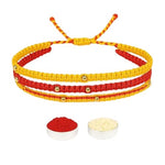 El Regalo Handmade 3-Layered Mauli Thread Rakhi for Brother with OM Charm - Traditional Bracelet with Roli Chawal, Message Card & Rakshabandhan Box (Mauli Rakhi)