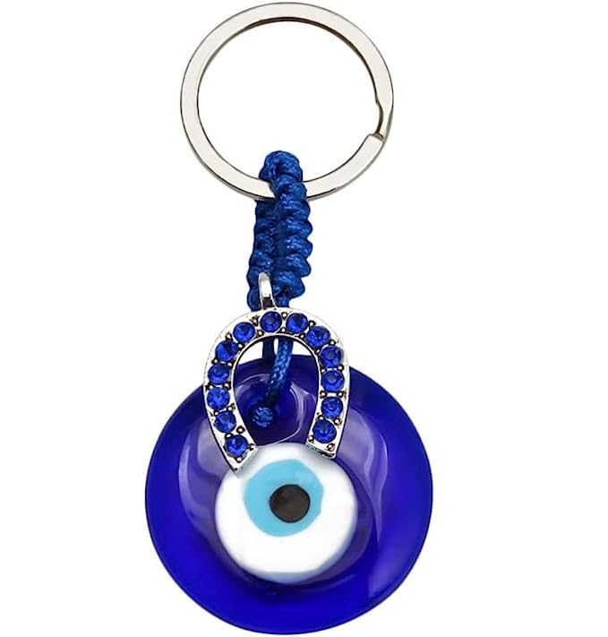 El Regalo 1 PC Cute Handmade Evil Eye KeyChain, Hanging Decor, Handcraft Keyring, Good Luck Keychain, Devil Blue Eyes Car Pendant Bag Charm (Horse Shoe Evil Eye)