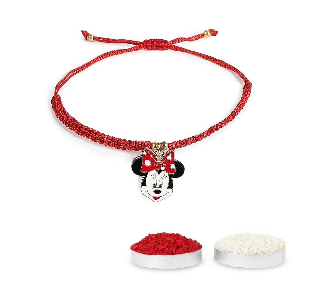El Regalo 1PC Cute Kids Rakhi for Brother- Beautiful Minnie/Mickey Mouse Rakhis with Roli Chawal, Rakhi Message Card in Rakhi Gift Box for Little Brother/Niece/Nephew (Minnie Mouse Rakhi)