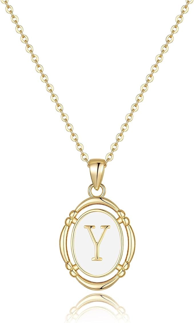 El Regalo Unisex Vintage Style Waterproof Name Initial Letters Pendant Necklaces - Stainless Steel Golden Initials Jewelry - Hypoallergenic Letters Pendant Chain (Letter Y)