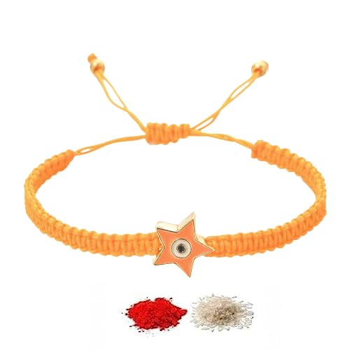El Regalo 1 PC Star Evil Eye Nazaria Rakhi for Brother- Rakhi Gift Box with 1 PC Rakhi, Shagun Pack & Rakhi Message Card in Gift Box - Rakhi for Bhai/Bhabhi/Bhatija/Bhatiji (Orange Star Evil Eye)