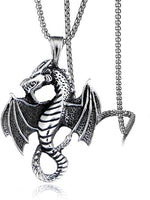 El Regalo Dragon Necklace for Men | Norse Viking Dragon Pendant Necklace with Chain | Gothic Dragon Wings Amulet Necklace | Stainless Steel Fantasy Jewelry for Men & Boys