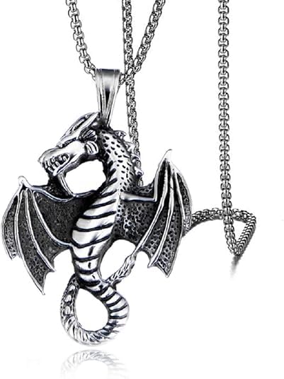 El Regalo Dragon Necklace for Men | Norse Viking Dragon Pendant Necklace with Chain | Gothic Dragon Wings Amulet Necklace | Stainless Steel Fantasy Jewelry for Men & Boys