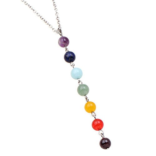 El Regalo Women & Girls 7 Color Chakra Buddha Yoga Meditation Glass Pendant Necklace (7 Chakra Beads)
