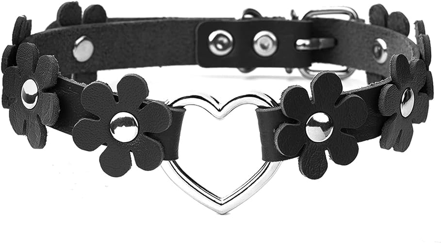 El Regalo Heart Flower Choker Necklace for Girls/Women (Black)