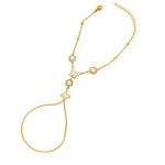 El Regalo 1PC Stainless Steel Non-Tarnish Hand Chain Bracelet with Finger Ring | Elegant & Trendy Adjustable Golden Bracelet for Women & Girls (Buterfly Pearl)