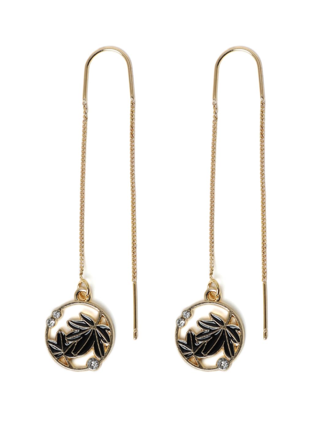 El Regalo 1 Pair Leaves Threader Earrings for Girls & Women- Statement Long Tassel Threader Earrings- Gift for Her (Black)
