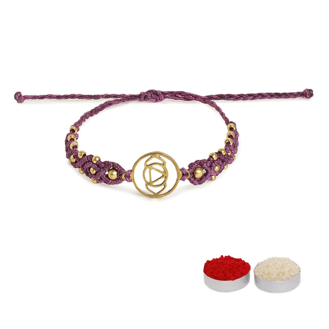 El Regalo 1PC Chakra Rakhi for Brother- Designer Chakra Reiki Healing Symbols Hand Braided Rakhi with shagun, Rakhi Card in Gift Box for Bhaiya/Bhabhi/Niece/Nephew (Third Eye Chakra)
