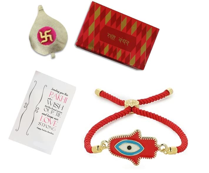 El Regalo Evil Eyes Hamsa Hand Adjustable Cord Unisex Bracelet for All- Unisex Lucky Hamsa Hand Evil Eye Bracelet for Kids/Girls/Boys/Men/Women (Red Hamsa Hand)
