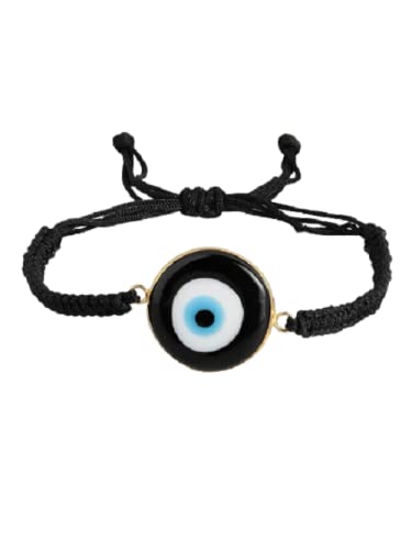 El Regalo Evil Eye Bracelet - Big Evil Eye Handmade Glass Lamp work Unisex Adjustable for Men & Women (Black)