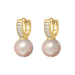 El Regalo Premium Inlaid CZ Pearl Hoop Earrings for Women & Girls | Elegant Korean Style Pearl Drop Huggie Earrings | Party, Wedding & Daily and Office Jewelry (White)