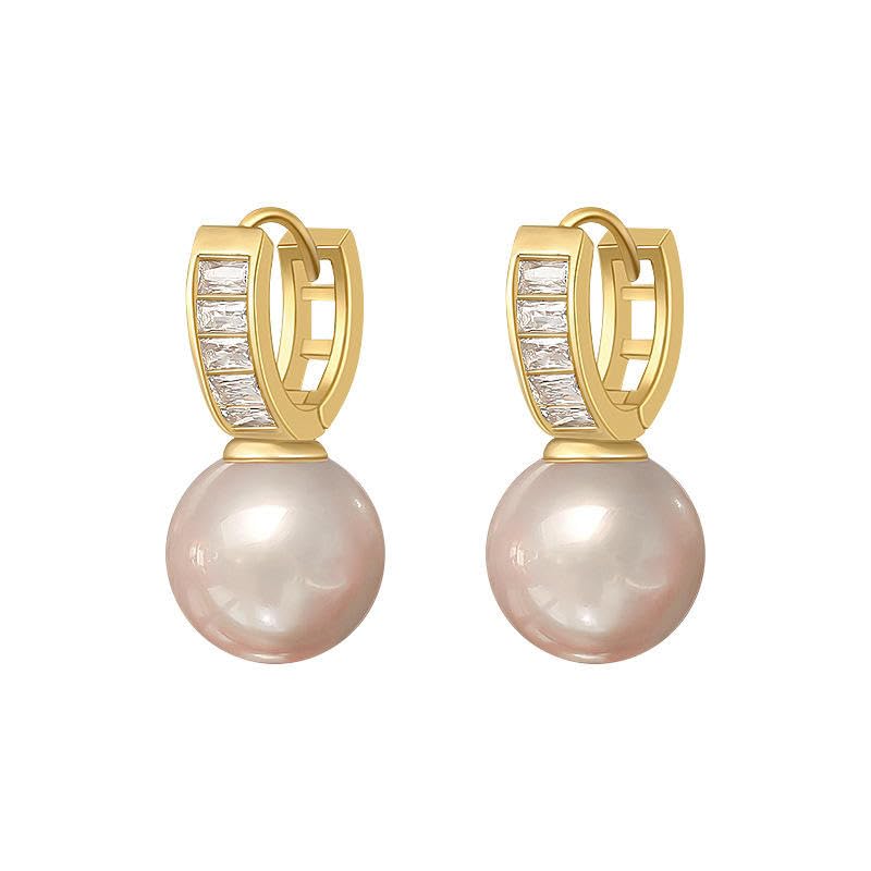 El Regalo Premium Inlaid CZ Pearl Hoop Earrings for Women & Girls | Elegant Korean Style Pearl Drop Huggie Earrings | Party, Wedding & Daily and Office Jewelry (White)