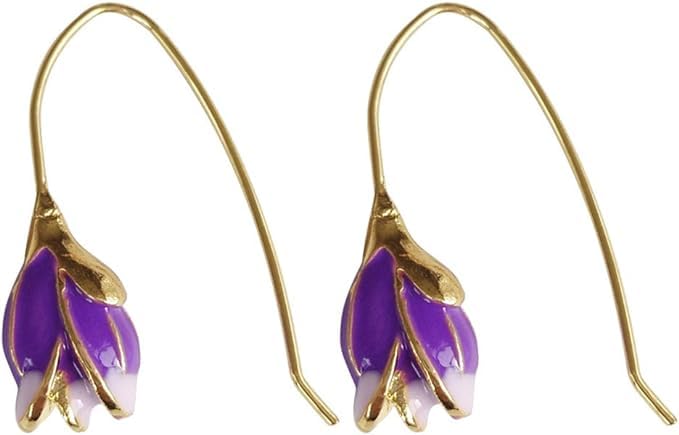 El Regalo Vintage Enameled Tulip Bud Flower Drop Earrings for Girls & Women- Retro European Style Tulip Bud Earrings (Peachy Pink)