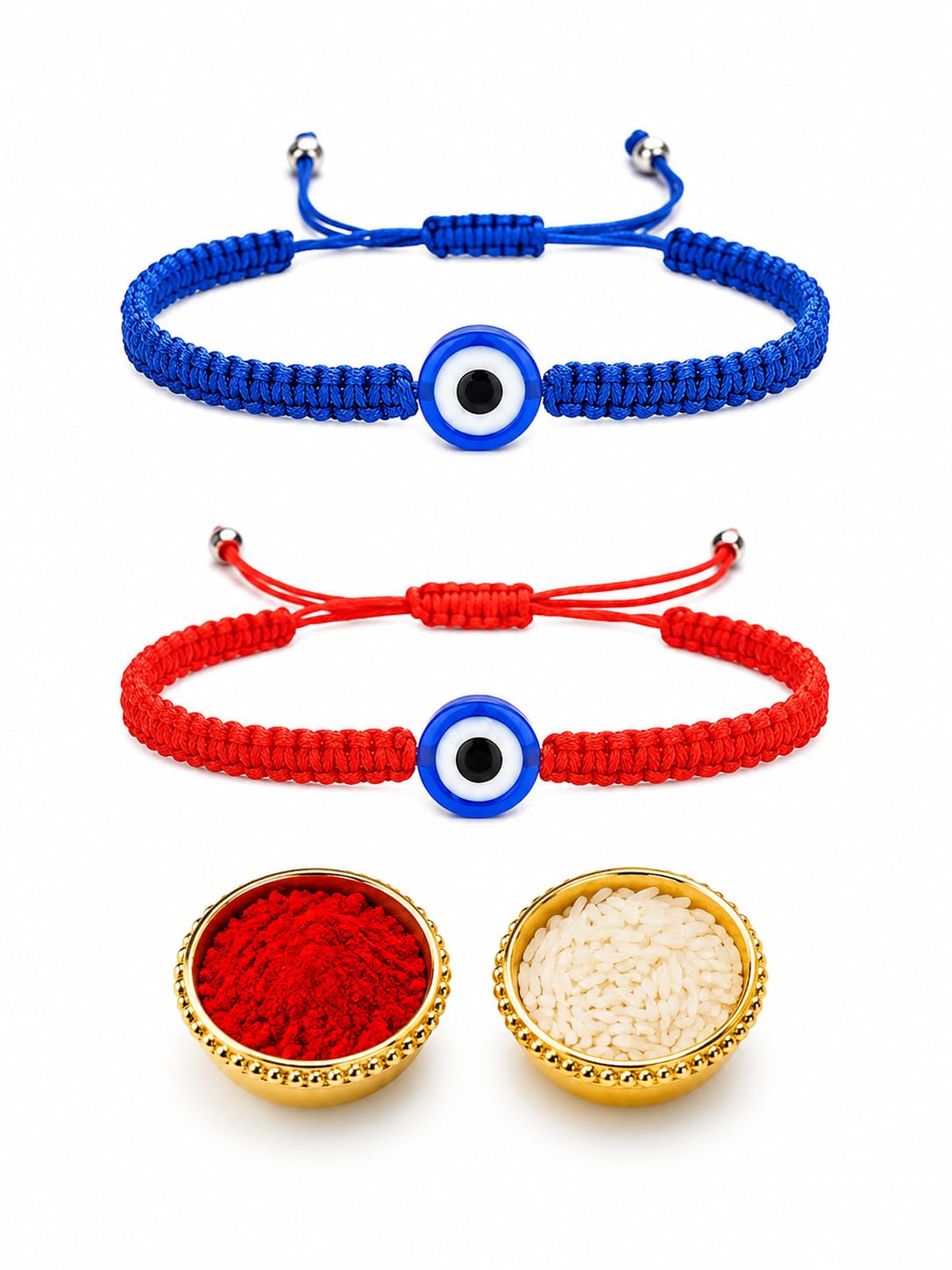 El Regalo Evil Eye Rakhi Combo for Brother - 2 PCs Lucky Kabbalah Blue Turkish Evil Eye Hamasa Hand Red Macrame Rakhi Set for Bhaiya/Bhai/Brother (Evil Eye Rakhi Set- Style 3)