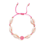El Regalo Womens 1PC Bohemian Sunflower Cawrie Shell Anklet- Trendy 1 Leg Thread Adjustable Anklet with Pretty Flower Charms (Pink)