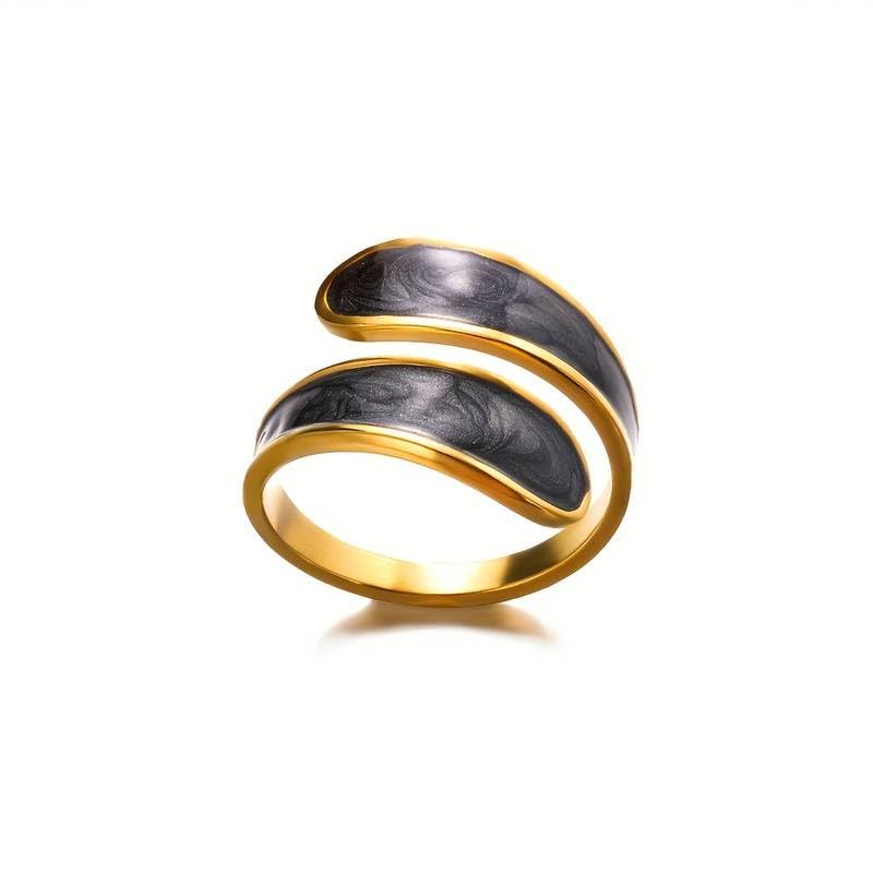 El Regalo Stainless Steel Oil Drip Enamel Finger Ring for Girls & Women- Fancy, Contemporary Adjustable Irregular Finger Rings (Gun Black)