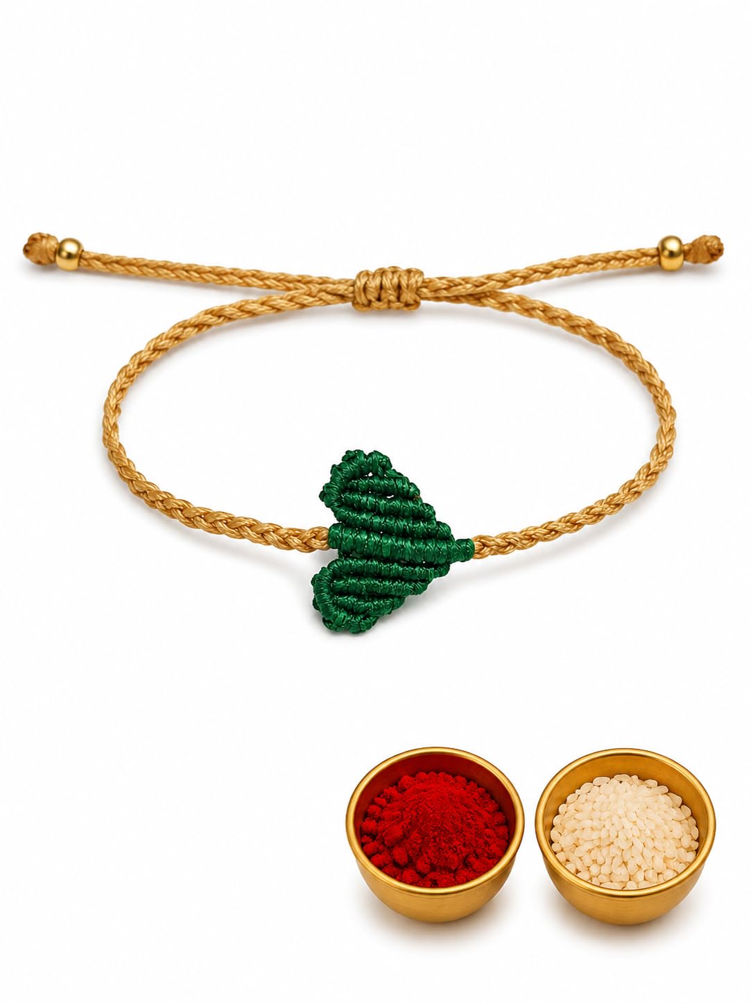 El Regalo Simple Heart Bracelet Rakhi for Brother - Handwoven Adjustable Macrame Rakhi with Roli Chawal | Minimalist Rakshabandhan Bracelet for Bhai in Elegant Rakshabandhan Box (Green)