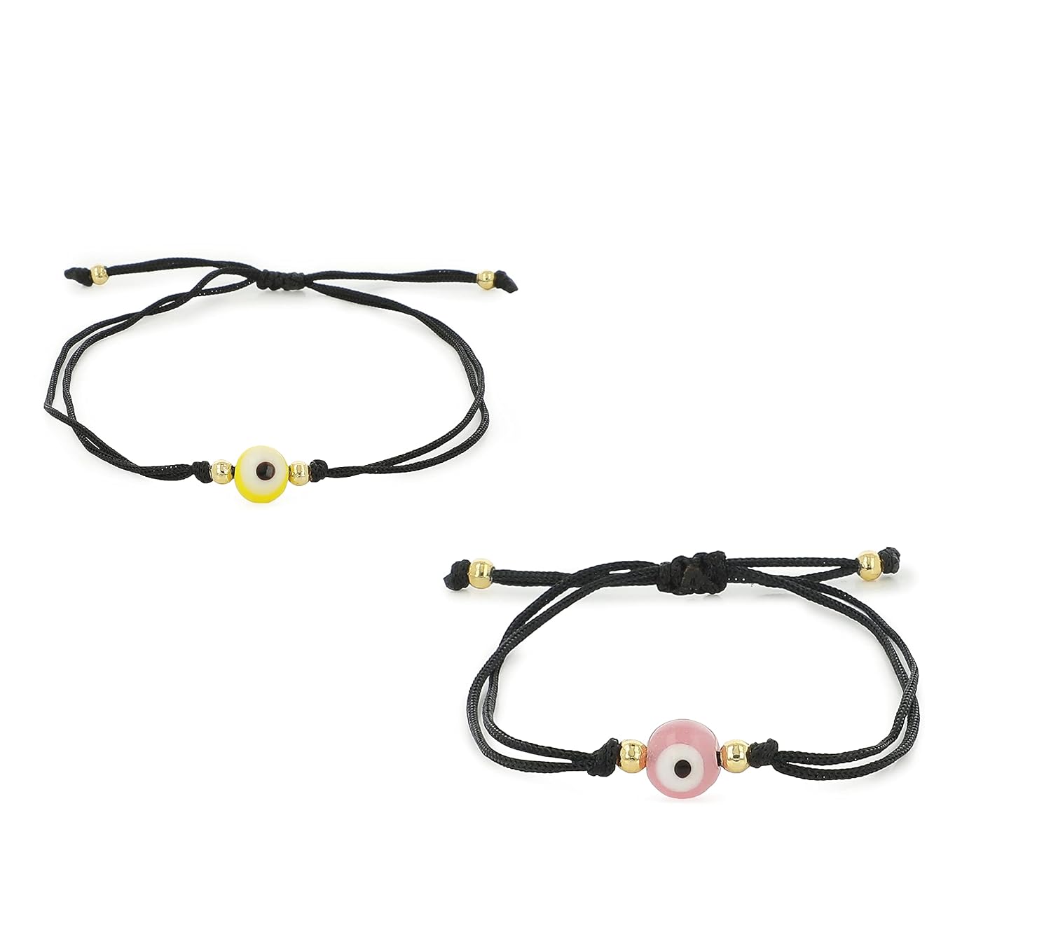 El Regalo 2 PCs Round Evil Eye Bracelet Set - Handwoven Adjustable Evil Eye Bracelets Combo for Babies/Kids/Teens/Girls/Boys/Men & Women (Option- 1)