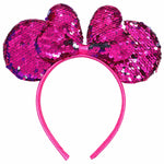 El Regalo Kids Sequin Mouse Ear Hairband with Bow for Girls | Cute Cartoon Mouse Headband | Glitter Party Hair Accessory | Fancy Dress Hair Band for Birthday, Theme Party, Halloween, Christmas & Photoshoot (Magenta)