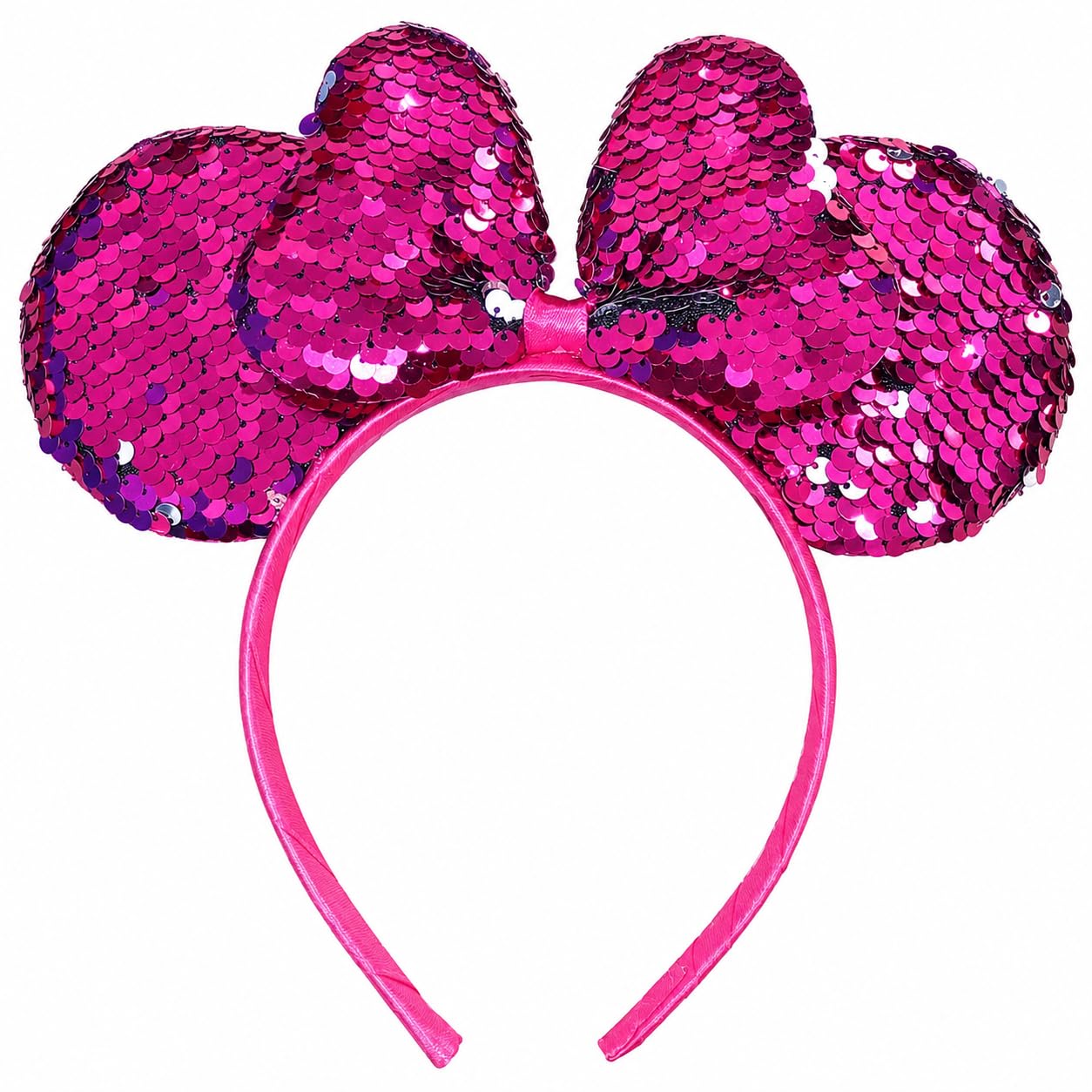 El Regalo Kids Sequin Mouse Ear Hairband with Bow for Girls | Cute Cartoon Mouse Headband | Glitter Party Hair Accessory | Fancy Dress Hair Band for Birthday, Theme Party, Halloween, Christmas & Photoshoot (Magenta)