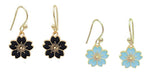 El Regalo 2 Pairs Cherry blossom Flower earrings, Sakura Blossom, Cute Dangle Drop Enamel Floral Earrings for Girls & Women (Blue & Black)