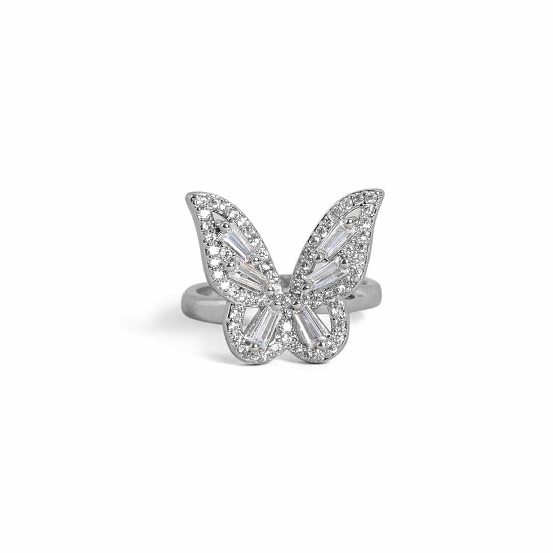 El Regalo Cubic Zirconia Butterfly Ring Sparkling Crystal Bow-Knot Knuckle Adjustable Ring for Girls & Women