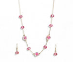 El Regalo 2PCs Crystals Beads Necklace & Earrings Jewelry Set for Kids/Girls & Teens - Shimmering/Matt Crystal Beads Fancy Jewelry Set (Rose Pink Crystals)
