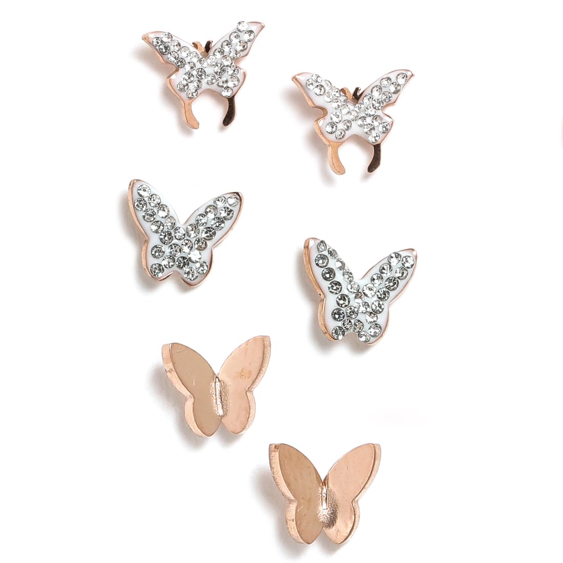 El Regalo 3 Pairs Stainless Steel Ati Tarnish Earrings Set - NO RUST Earrings Combo - Butterfly Cartilage Surgical Earrings for Women/Girls (Style-5)