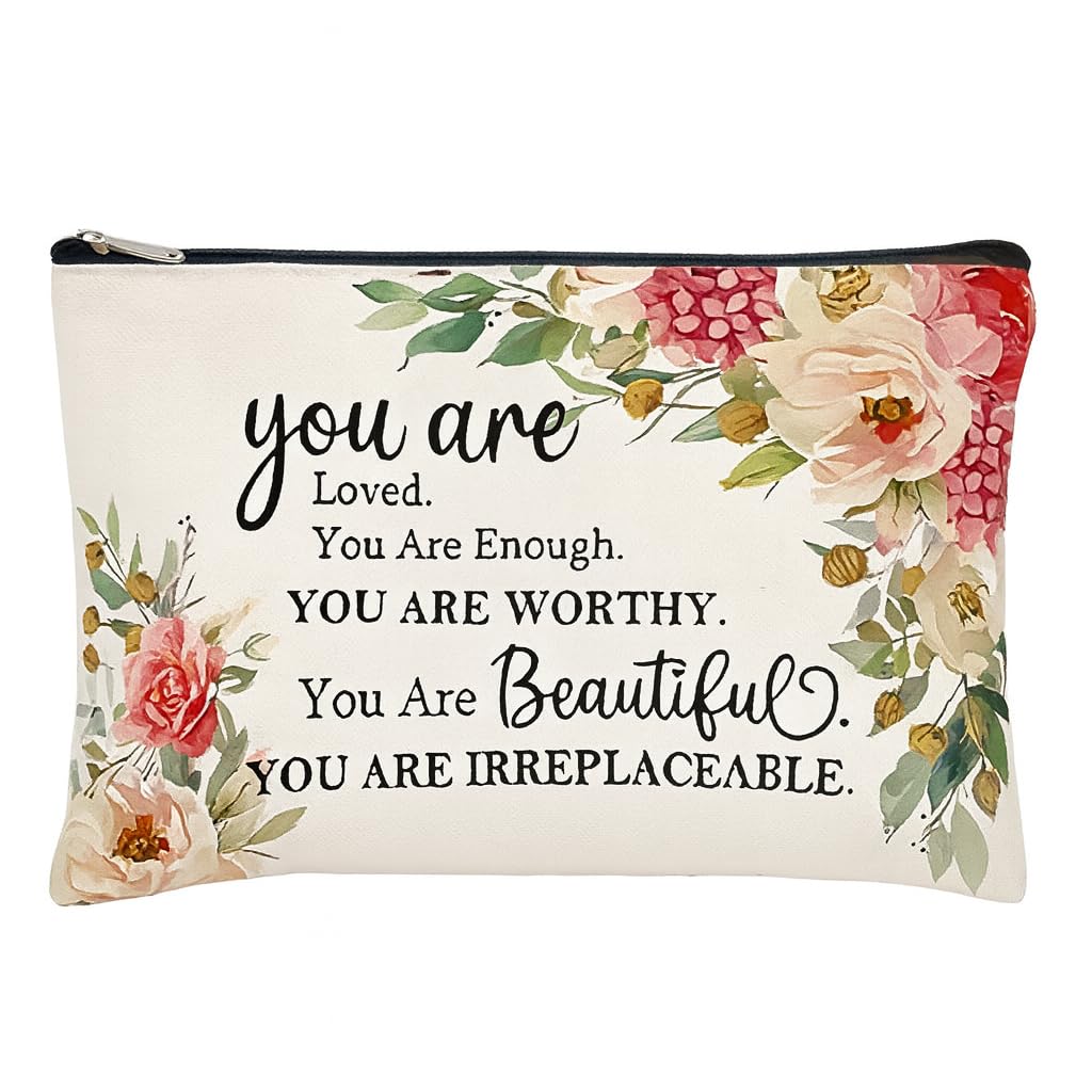 El Regalo 1 PC Canvas Cosmetic Bags Makeup Bags Travel Toiletry Pouch/ 10 x 7.5 inch Inspirational Gifts for Women Motivational Quotes Makeup Bag for Women Girls (You are Loved)