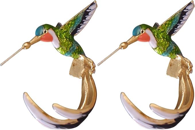 El Regalo Colorful Hummingbird Stud Earrings - Hand-Painted Enamel Bird Hoop Studs for Women & Girls | Elegant Nature-Inspired Fashion Jewelry