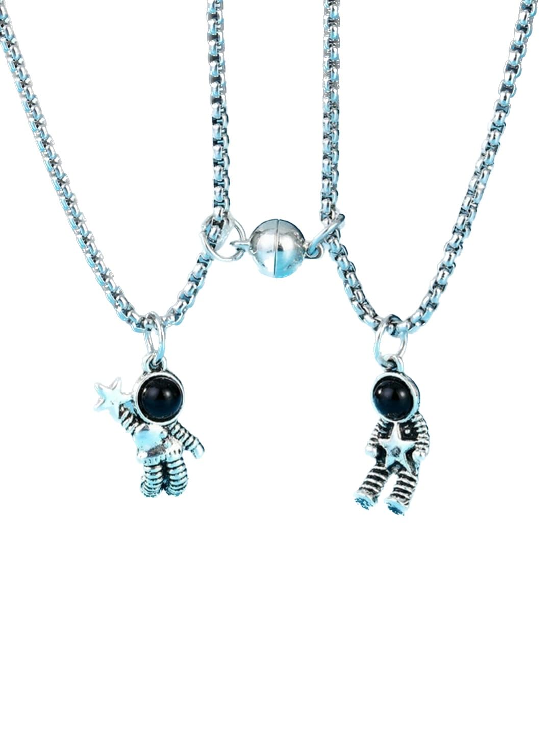 EL REGALO Unisex Silver-Toned & Black Set of 2 Chain Necklace