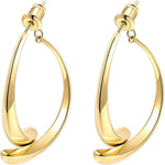 El Regalo Women's & Girl's Cross Curved Earrings, Curved Stick Front Back Linear Drop Hypoallergenic Earrings (Plain Golden)