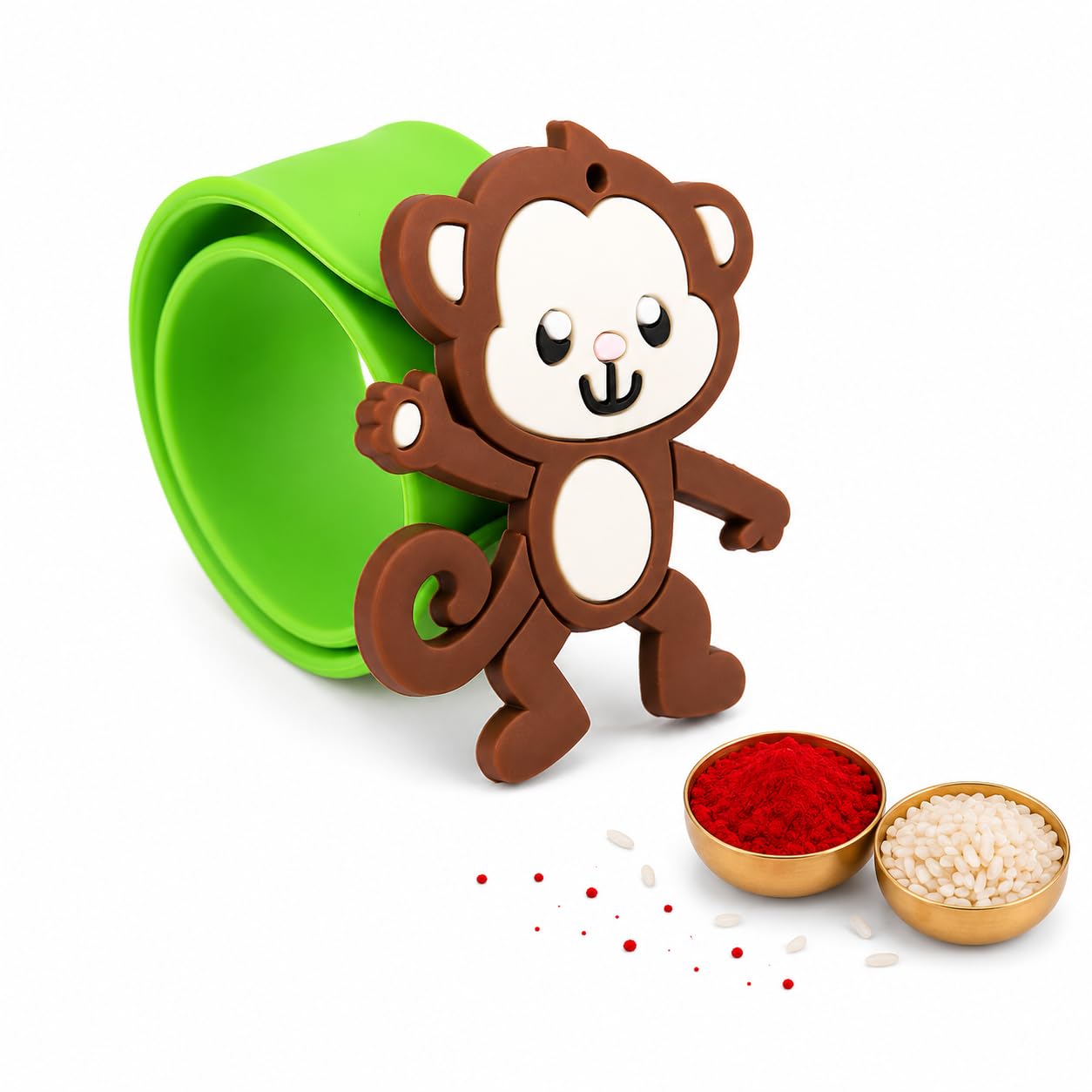 El Regalo Cute Slap Band Bracelet Rakhi for Kids Boys & Little Brother | Fun Quirky Silicone Slap Wristband Rakhi for Toddlers & Children with Roli Chawal Pack and Gift Box (Monkey)
