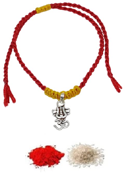 El Regalo 925 Sterling Silver OM/Trident Rakhis for Brother/Nephew/Niece - Real Silver OM Rakhi for Babies/Kids/Men (Shive Eye Silver Rakhi)