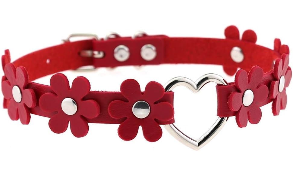 El Regalo Heart Flower Choker Necklace for Girls/Women (Red)