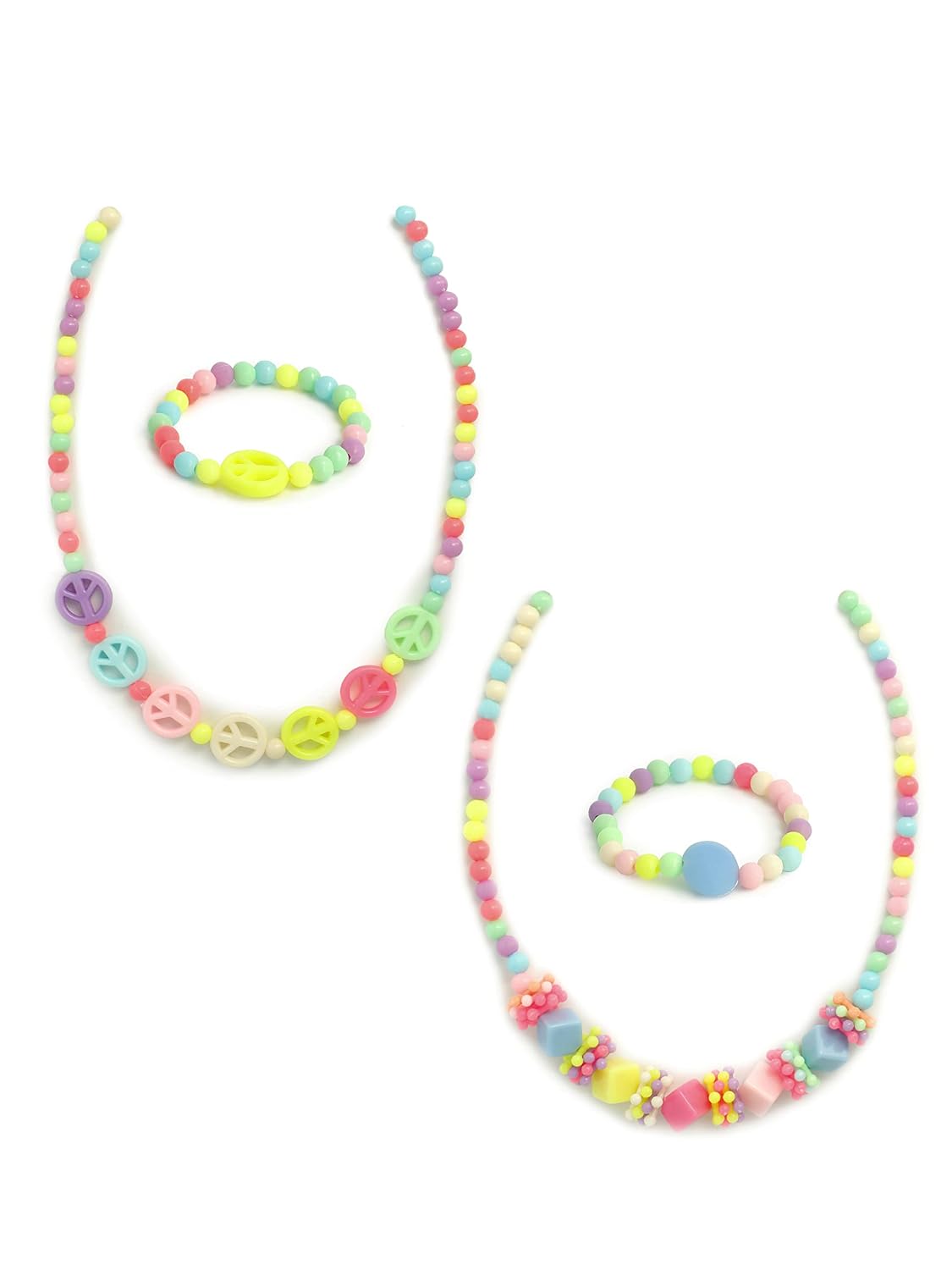 El Regalo 4 PCs Cute Kids Girls Jewelry Combo Sets - Kids Beads 2 Necklace & 2 Bracelets Jewelry Sets for Girls & Toddlers (Option- 4)