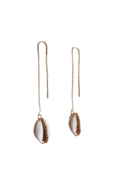 El Regalo Bohamian Cowrie Shell Earrings- Electroplated Retro Shell Charms Earrings for Girls & Women (Cowrie Shell Threader Earrings)