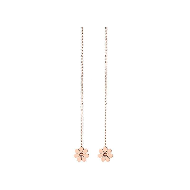 El Regalo Stainless Steel Ati Tarnish- NO RUST Earrings- Rose Gold Plated Stainless Steel Cute Stud Earrings for Women/Girls (Flower Threader Earrings)