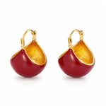 El Regalo Chunky 18K Gold Plated Enamel Hoop Earrings for Women & Girls | Elegant Bold Teardrop Huggie Hoops | Fancy Western Statement Jewellery | Glossy Curved Design for Casual Wear, Office & Party (Deep Crimson Red)