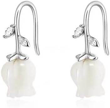 El Regalo Cute Lily of the Valley Earrings for Women - Vintage Victorian Style Silver Plated Drop Earrings with White Tulip Flower- Elegant Floral Jewellery Gift for Girls, Anniversary, Birthday