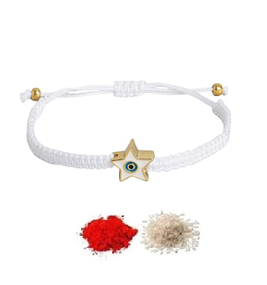 El Regalo 1 PC Star Evil Eye Nazaria Rakhi for Brother- Rakhi Gift Box with 1 PC Rakhi, Shagun Pack & Rakhi Message Card in Gift Box - Rakhi for Bhai/Bhabhi/Bhatija/Bhatiji (White Star Evil Eye)