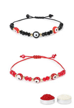 El Regalo 2PCs Kids Rakhi Combo Set - Handmade Evil Eye Nazaria Rakhi for Brother, Niece, Nephew | Red & Black Beads | Includes Roli Chawal in Gift Box