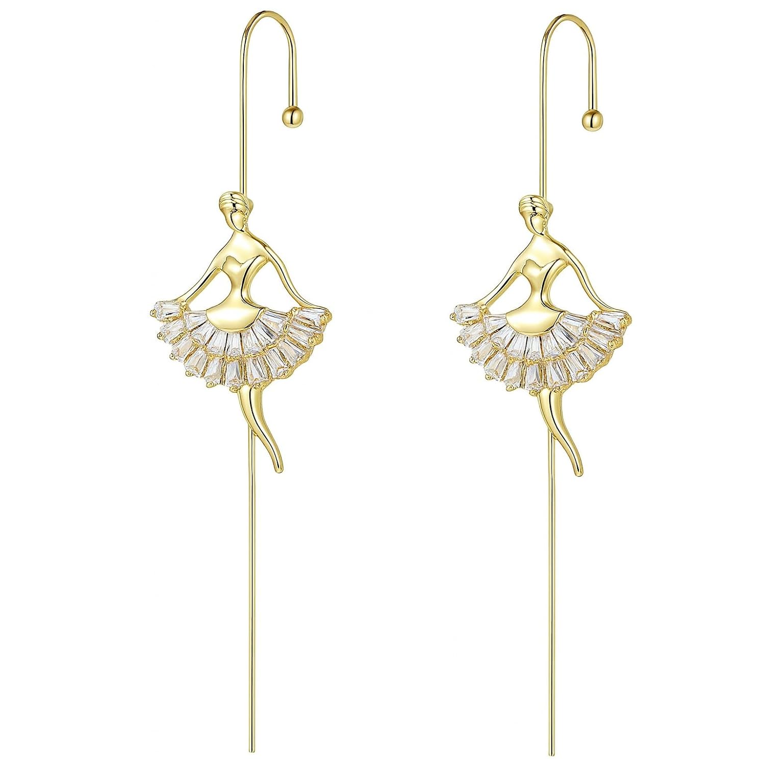 El Regalo 1 Pair Fancy Western Ear Wrap Needle Ear Crawler Earrings - Inlaid Zircon, Elegant Ear Cuff Climber Hook Earrings for Women Girls (Stylish CZ Ear Crawlers)
