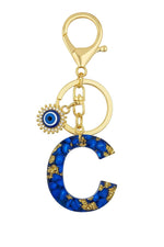 El Regalo Royal Blue Evil Eye Keychain Name Initial Letters- Alphabet Letter Keyring with Evil Eye Charm - Unisex Stylish Bag Charm, Keyring, Gift for Friends & Family (C Letter)
