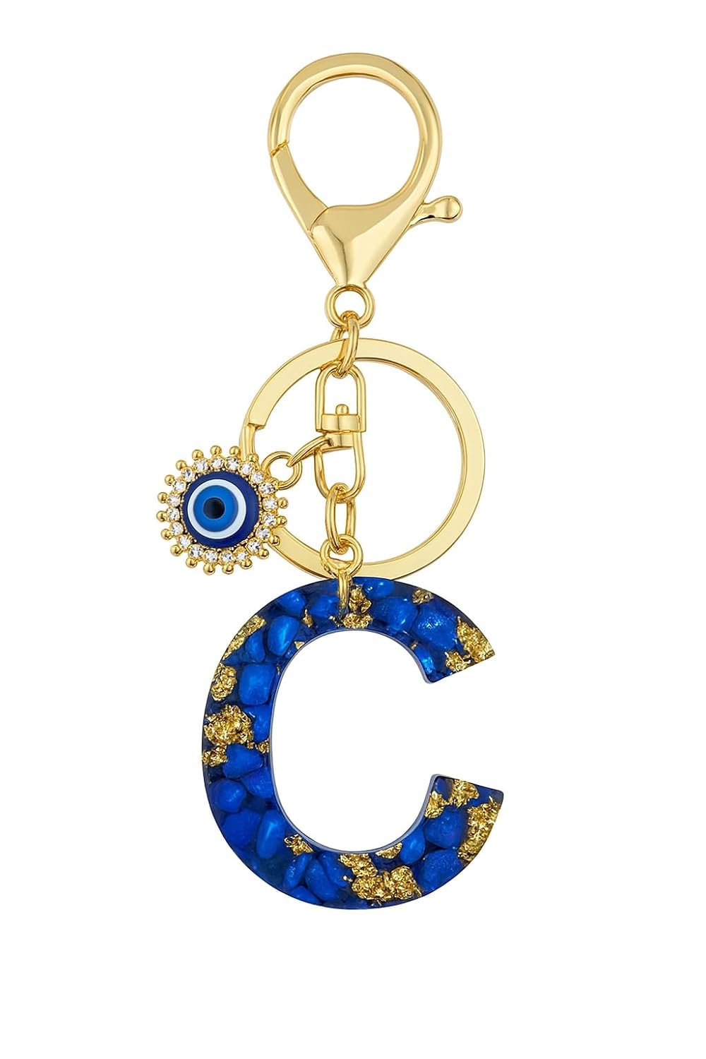 El Regalo Royal Blue Evil Eye Keychain Name Initial Letters- Alphabet Letter Keyring with Evil Eye Charm - Unisex Stylish Bag Charm, Keyring, Gift for Friends & Family (C Letter)